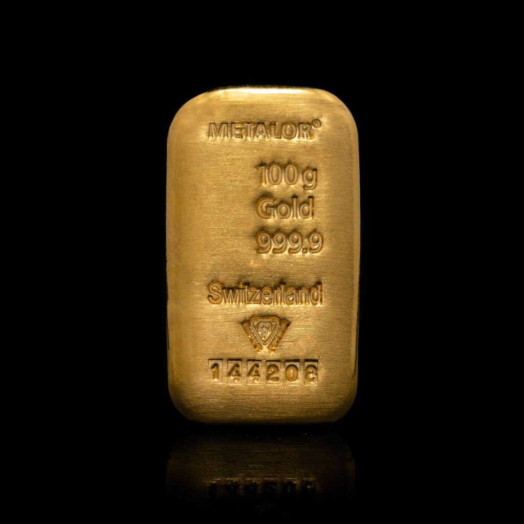 Metalor 100g Cast Gold Bar - KnightsBullion.com