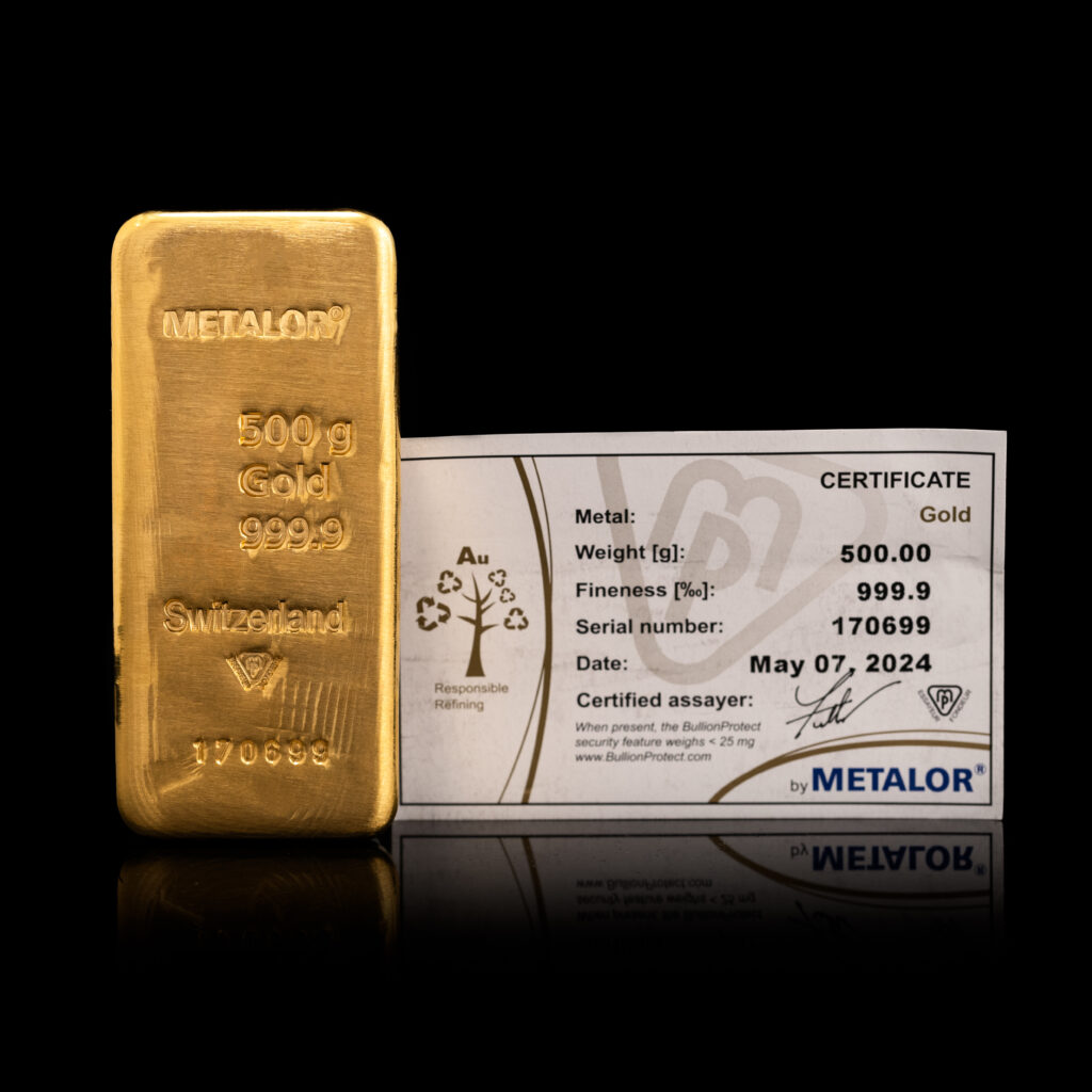 Metalor 500g Cast Gold Bar