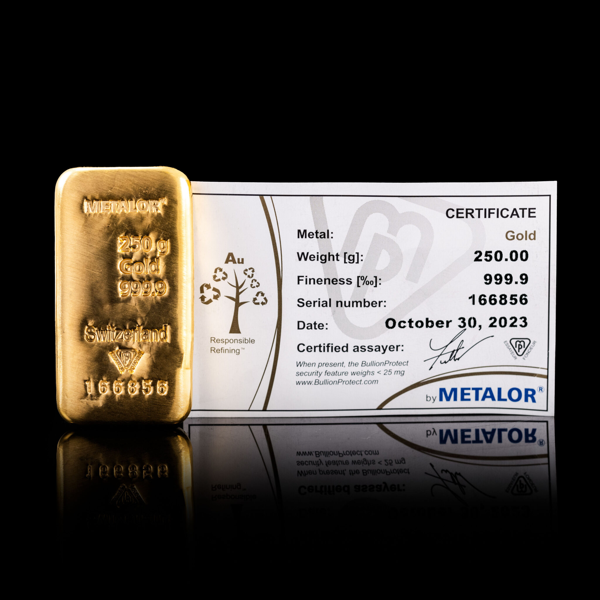 Metalor 250g Cast Gold Bar